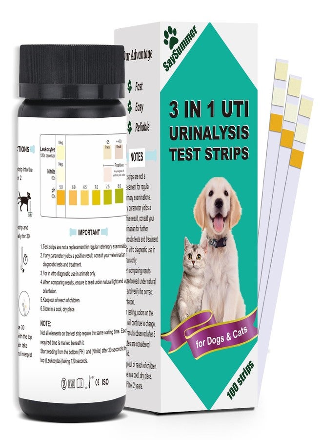 SaySummer Urine Test Strips for Dogs Cats - 100 Counts Urinalysis Test Strips for Pets 3 in 1 Testing UTI Leukocytes pH Nitrite and More Dog Cat UTI Test Kit for Pets - Image 1
